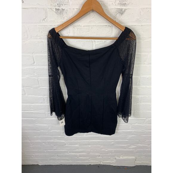 French Connection Women's Lula Mesh Bell Sleeve Mini Dress Black Size S NWT - Picture 7 of 9